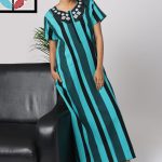Embroidery Stripes Cotton Nighties - Blue Color - Beauty Nighties