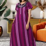 Embroidery Stripes Cotton Violet Color - Beauty Nighties
